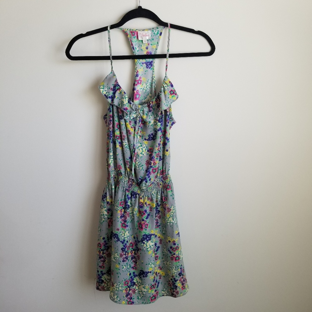 Parker 100% silk gray floral sun dress